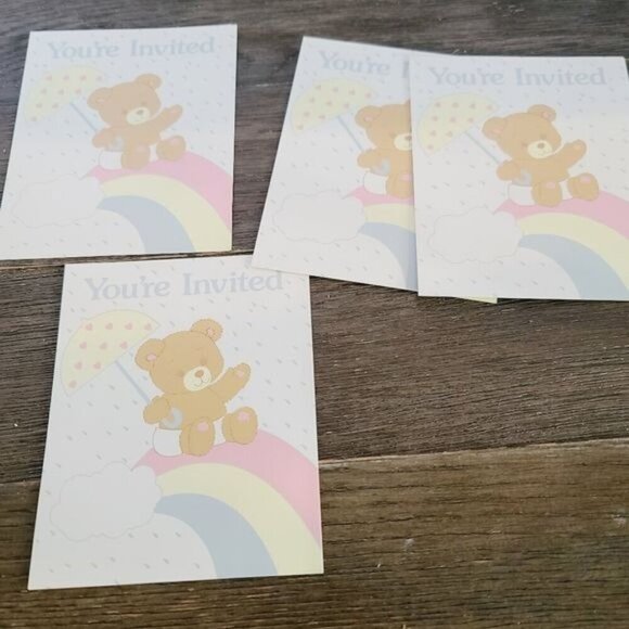 Vintage 80s 90s Paper Art Company Cute Kawaii Pastel Teddy Bear Invitations - Picture 7 of 9